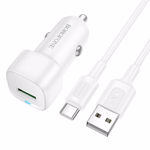 Borofone autolaadija BZ34 Cloud - USB - QC 3.0 18W koos USB C-tüüpi kaabliga valge