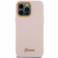 Guess Silicone Script Metal Logo & Frame ümbris jaoks iPhone 15 Pro Max - roosa