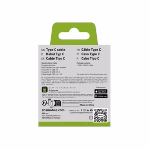 SBS TECABLETYC1KPOS USB-A - USB-C Kaabel 1m - must