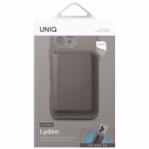 Uniq Lyden DS RFID-kaitsega MagSafe magnetiline telefoni kaarditasku koos toega – hall