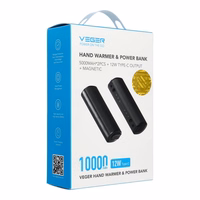 Powerbank Veger W0587 2,4A 2 pcs 2 x 5000 mAh with hand warmer must and hõbedane