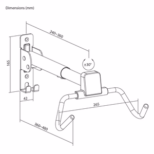 Maclean Horizontal Wall-Mounted Bike Rack, Steel, Max. Load 30 kg, Adjustable Angle, MC-172
