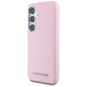 Karl Lagerfeld Saffiano Full Wrapped Elongated Metal Logo MagSafe Ümbris jaoks Samsung Galaxy S25+ - roosa