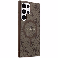 Guess 4G Collection Leather Metal Logo MagSafe Ümbris jaoks Samsung Galaxy S24 Ultra - Brown