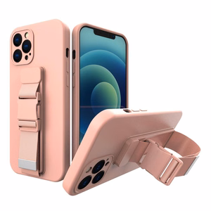Köiega ümbris Geeli ümbris koos ketiga kinnitusrihmaga koti kinnitusrihm iPhone 13 Pro roosa