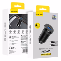 Blavec Autolaadija BS-01B-C Road - USB + Type C - QC 3.0 18W PD 20W koos Type C to Type C cable (CCBS01BCR-UCB) must
