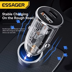 Autolaadija Essager Thumb läbipaistev (must) 33W (1xUSB QC3.0 / 1xPD)