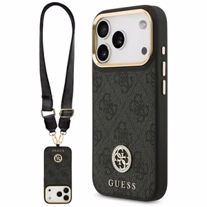 Guess 4G Strass Logo & Big Strap Metal Buttons MagSafe чехол iPhone 17 Pro черный