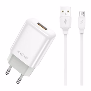 Laadija Jellico EU01 2.4A USB-A + USB-A to MicroUSB kaabel 1.0m valge