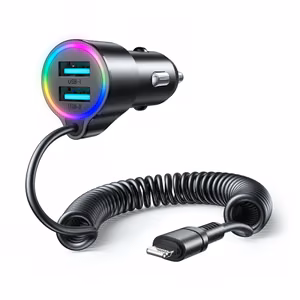 Autolaadija Joyroom „JR-CL25" must 17W (2xQC3.0 / LED valgustusega) + „Lightning" kaabel 150cm