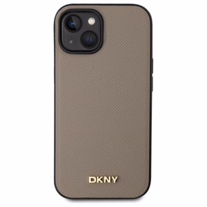 DKNY Grained Metal Logo MagSafe iPhone 15 Ümbris - Beige