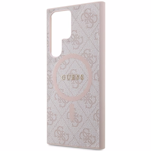 Guess 4G Collection Кожаный металлический чехол с логотипом MagSafe для Samsung Galaxy S24 Ultra - Розовый
