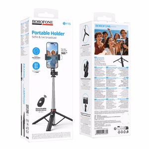 Must Bluetoothi toega selfipulk Borofone BY15 Throne statiivi ja kaugjuhtimispuldiga