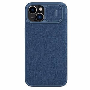 Nillkin Qin Cloth Pro Case Case iPhone 14 Plus kaamerakate Holster Cover Flip Case Sinine