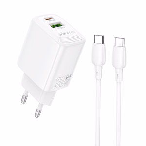 Laadija Borofone BN29 30W USB-C/USB-A + USB-C to USB-C kaabel 1.0m valge