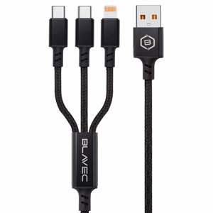 Blavec Cable Trixo braided - USB to 2xType C + Lightning - QC 18W PD60W 3A 1,3 metres (CTR-U2CL3B13) black