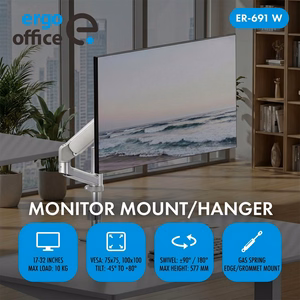 Ergo Office ER-691 W – gas-spring monitor arm for 17–32-inch screens, 1–10 kg, VESA up to 100×100, matte white