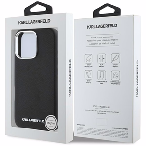 Karl Lagerfeld Saffiano Full Wrapped Elongated Metal Logo MagSafe Ümbris jaoks iPhone 16 Pro Max - must