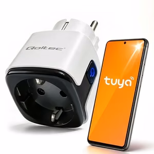 Qoltec 52710 nutikas Wi-Fi-pistikupesa 16 A taimeri ja energiakulunäidikuga, Tuya/Smart Life/Amazon Alexa/Google Assistant