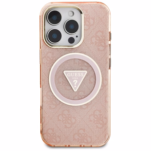 Guess IML Metal Glitter 4G Circle Triangle MagSafe Ümbris jaoks iPhone 16 Pro - Roosa