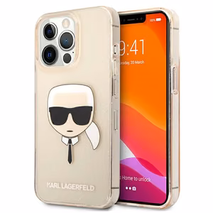 Karl Lagerfeld Glitter Karl's Head ümbris iPhone 13 Pro / iPhone 13 jaoks - kuldne