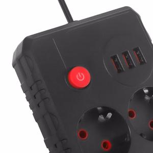 Maclean power strip, extender 2 sockets + 3xUSB, 110-240V AC 50/60Hz, 2.1A max 2500W, 1.5m, black, MCE387 B