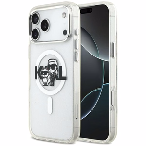 Karl Lagerfeld IML Glitter Karl & Choupette Sketch Logo MagSafe Ümbris jaoks iPhone 17 Pro Max - Clear