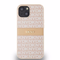 DKNY Leather Mono Stripe & Metal Logo ümbris jaoks iPhone 15 / 14 / 13 - roosa