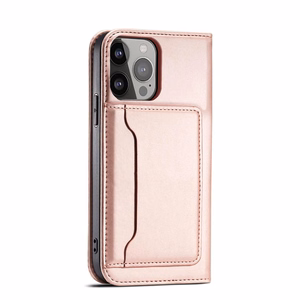 Magnetkaardi ümbris iPhone 14 Pro Maxi jaoks flip cover rahakoti statiiv roosa