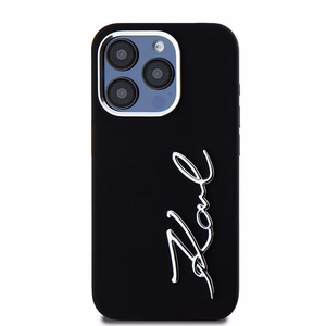 Karl Lagerfeld Silicone Metal Script Logo iPhone 15 Pro Max Ümbris - Must
