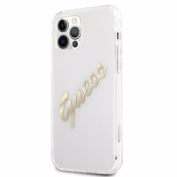 Guess GUHCP12MKTRSVGO iPhone 12/12 Pro 6.1" Läbipaistev kõvakaaneline Vintage Script Gold