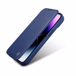 Чехол iCarer CE Premium Leather Folio для iPhone 14 Plus магнитный с откидной крышкой MagSafe синий