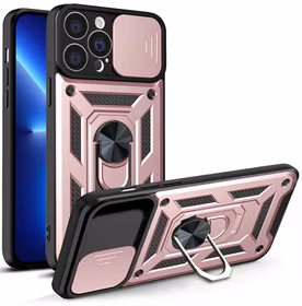 Hybrid Armor Camshield ümbris iPhone 13 Pro Maxi jaoks soomustatud ümbris koos kaamerakattega roosaga