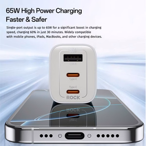 Rock Sein laadija Ice2Cube GaN - USB + 2xType C - PD 65W 3A valge
