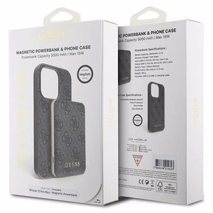 Guess 4G Metal Logo Ümbris Set jaoks iPhone 13 Pro Max + 5000mAh MagSafe Powerbank - must