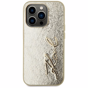 Karl Lagerfeld Wrinkled Metal Signature iPhone 15 Pro Ümbris - Kuldne