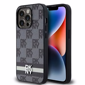 DKNY Leather Checkered Mono Pattern & Printed Stripes iPhone 14 Pro Ümbris - Must