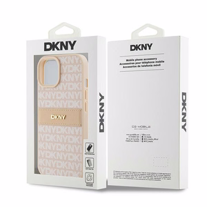 DKNY Leather Mono Stripe & Metal Logo ümbris jaoks iPhone 15 / 14 / 13 - roosa