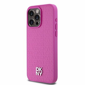 DKNY Leather Monogram Pattern Metal Logo MagSafe Ümbris jaoks iPhone 15 Pro Max - Roosa