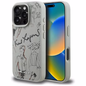 Karl Lagerfeld Grained Pattern & Logo MagSafe Ümbris for iPhone 16 Pro Max - hall