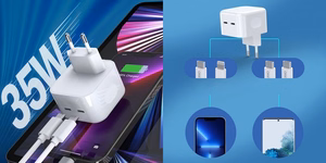 Laadija CHOETECH 2x USB Type-C, 35W, PD3.0, Qc3.0