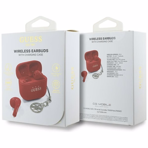 Guess Glossy Effect Printed Classic Logo & Charm TWS headphones - punane