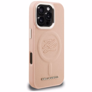 Karl Lagerfeld initsiaalide ja metalllogo MagSafe ümbris iPhone 16 Pro Max - roosa