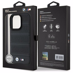 BMW M Perforated And Stitched Line MagSafe ümbris jaoks iPhone 16 Pro Max - must