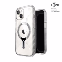 Speck Presidio Perfect-Clear Grip ClickLock & MagSafe - iPhone 17e / 16e / 15 / 14 / 13 ümbris (Clear / Chrome Finish / Serene hõbedane)