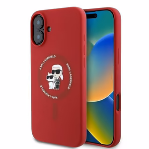 Karl Lagerfeld Silicone Karl&Choupette Heads Ring MagSafe Ümbris jaoks iPhone 16 Plus - Punane