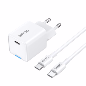 BWOO GaN PD 30W wall laadija 1x USB-C port with 60W kaabel USB-C 2A valge