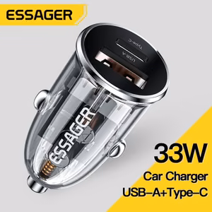 Autolaadija Essager Thumb läbipaistev (must) 33W (1xUSB QC3.0 / 1xPD)
