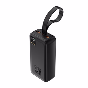Wozinsky W8-W 30000 mAh 30W akupank, 2x USB-A, USB-C, taskulambiga, must