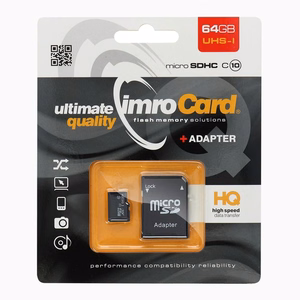 Карта памяти IMRO microSD 64GB 100MB/s class 10 UHS I с адаптером SD